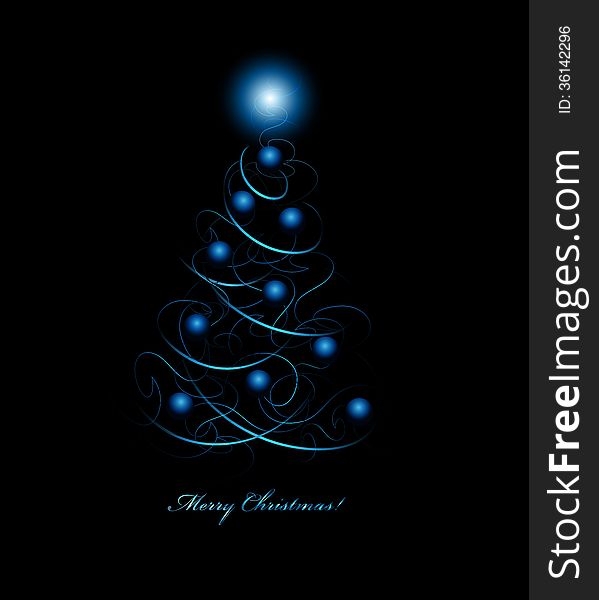 Christmas Tree With Star On A Black Background. AI10EPS file contains transparency effects and gradient mesh.