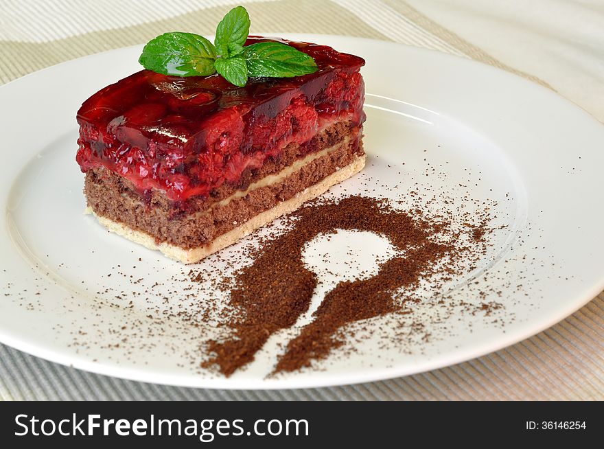 Cake with berries and coffee