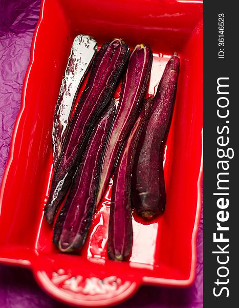 Ancient purple carrots prepared for baking. Ancient purple carrots prepared for baking
