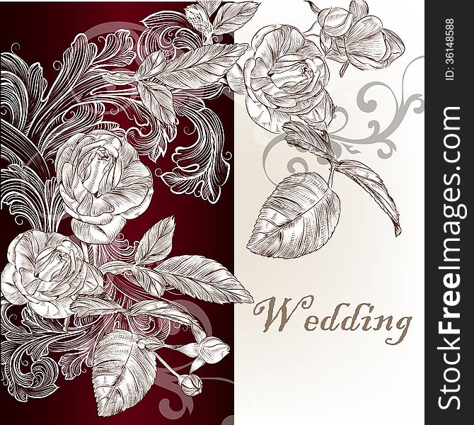 Wedding  Invitation Card With Roses