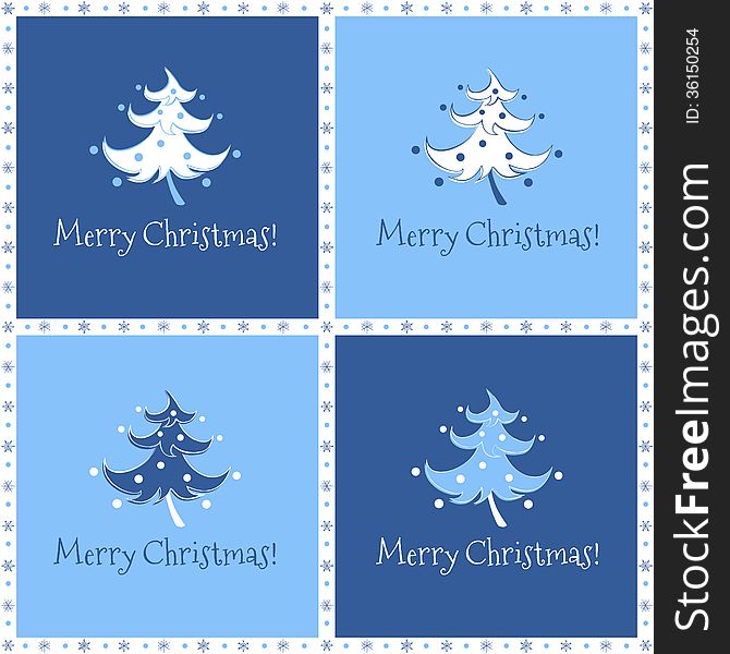 Funny christmas tree four variations in blue. Funny christmas tree four variations in blue