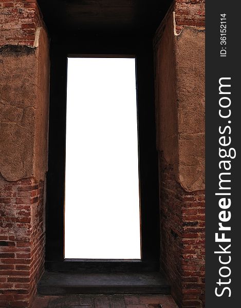 Ancient brick door with white space.Great for use as a creative frame.