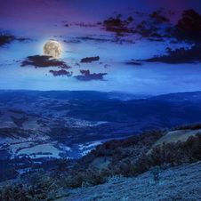 Light Beam Falls On Hillside With Autumn Forest In Mountain At Royalty Free Stock Photos Light Beam Falls On Hillside With Autumn Forest In Mountain At Royalty Free Stock Photos