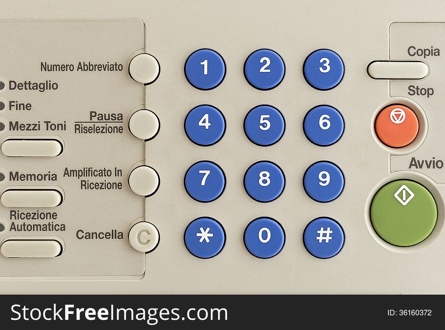 FRONT VIEW OF A FAX NUMBER BUTTONS. FRONT VIEW OF A FAX NUMBER BUTTONS