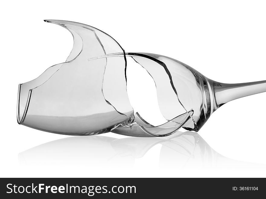 Shards of wineglass isolated on a white background