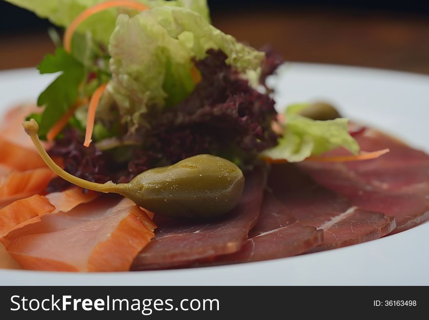 Snack, Salad And A Piece Of Meat