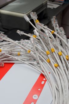 A Bunch Of Gray Network Cables Close Up. Royalty Free Stock Photography