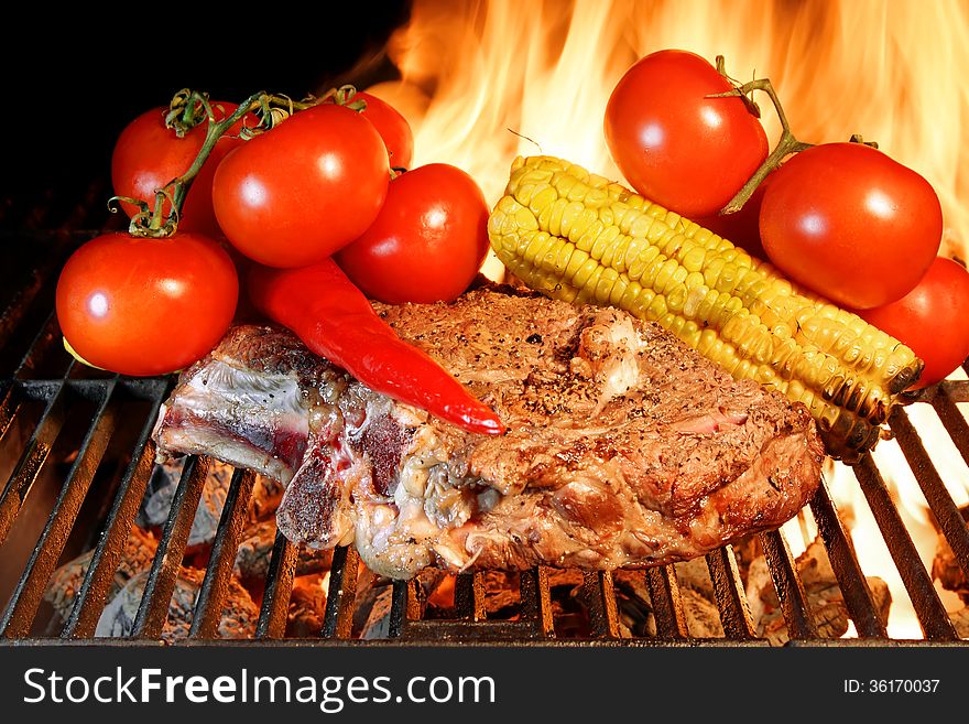 Grilled Rib steak and vegetables