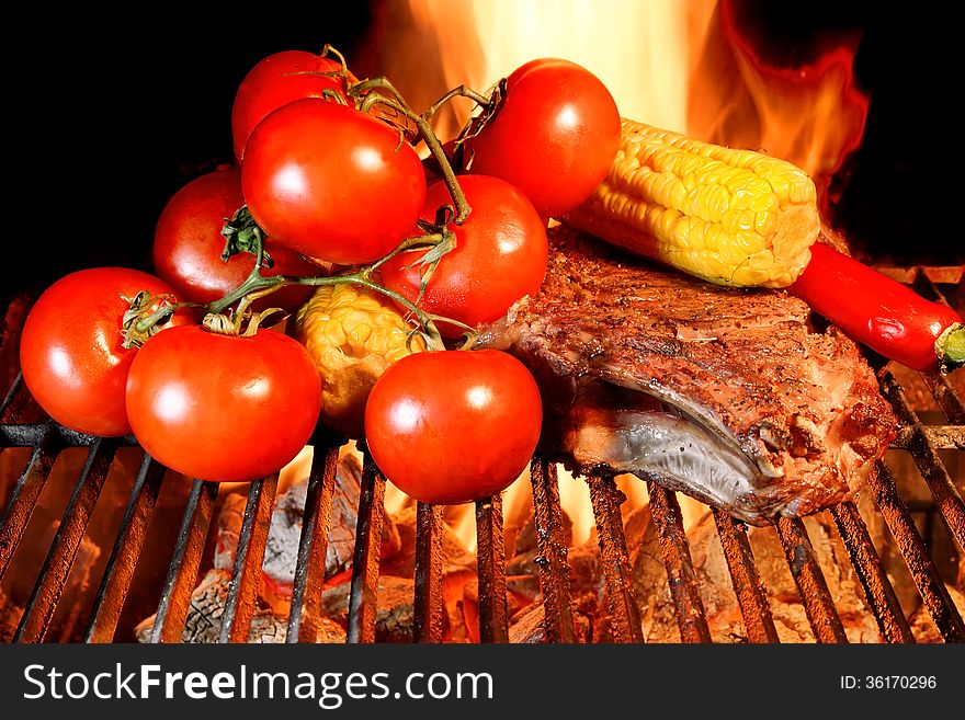 Grilled Rib steak and vegetables