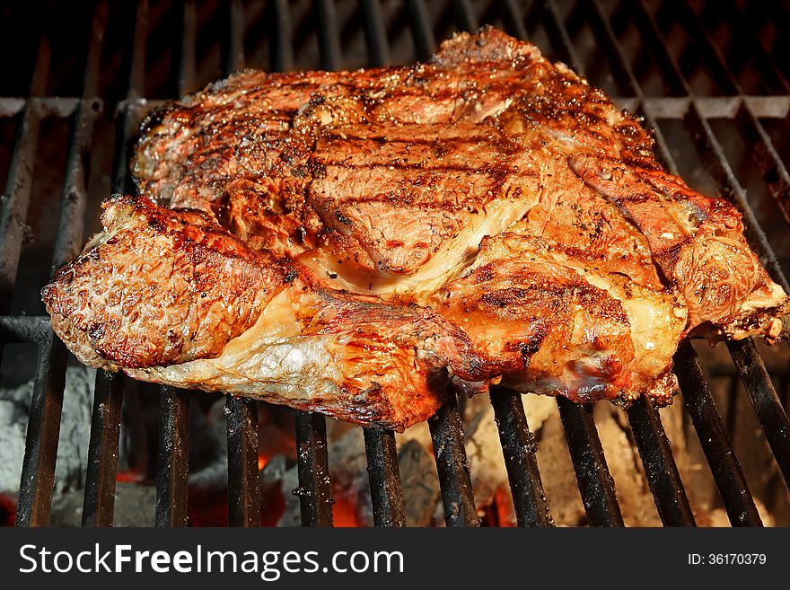 Grilled Beef Steak and glowing coal. Grilled Beef Steak and glowing coal