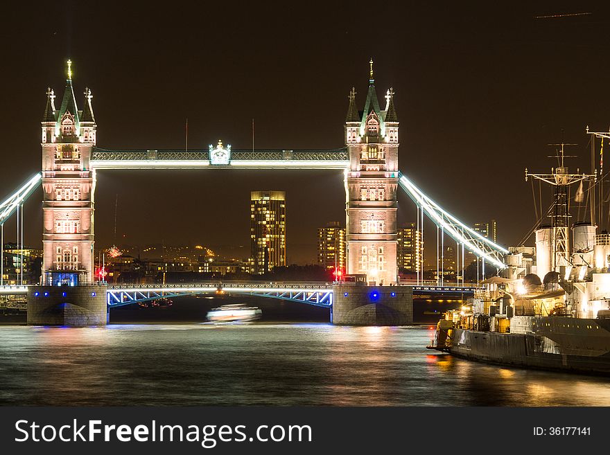 Tower Bridge illuminated on a dark autumn evening in London. Tower Bridge illuminated on a dark autumn evening in London