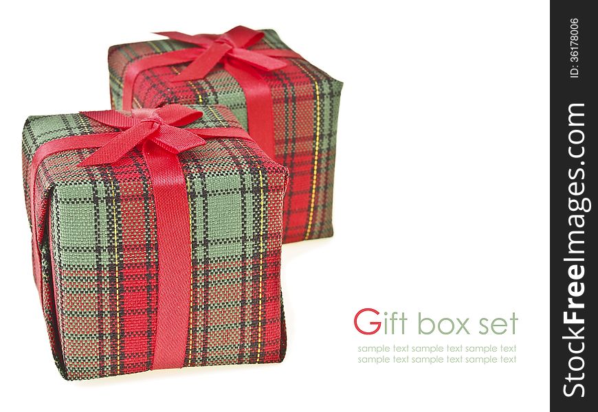 Arrange of two red gift box with text space on white background. Arrange of two red gift box with text space on white background