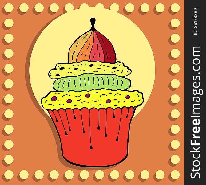 Simple figure single cupcake in vintage style, vector. Simple figure single cupcake in vintage style, vector