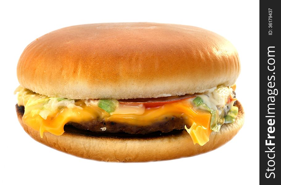 Tasty big tasty cheeseburger isolated on white background. Tasty big tasty cheeseburger isolated on white background