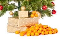 Christmas Tree With Gifts And Mandarines Stock Photography Christmas Tree With Gifts And Mandarines Stock Photography