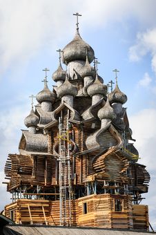 Wooden Church At Kizhi Under Reconstruction Stock Photo Wooden Church At Kizhi Under Reconstruction Stock Photo