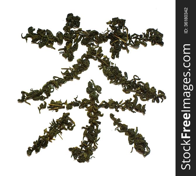 Chinese symbol meaning tea made from green tea leaves on white background