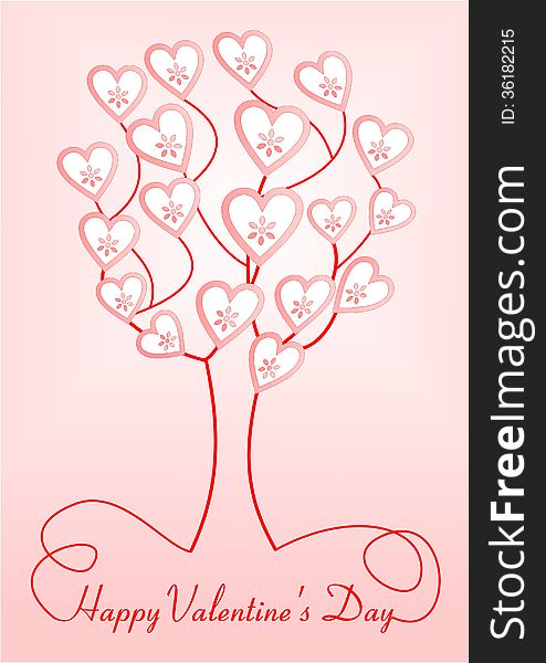 Valentines day card with hearts, flower on the tree. Valentines day card with hearts, flower on the tree