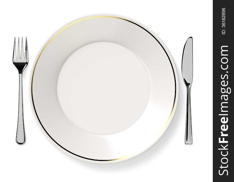 Plate, knife and fork.