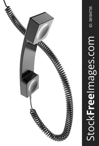 Black telephone handset and line. Isolated on white