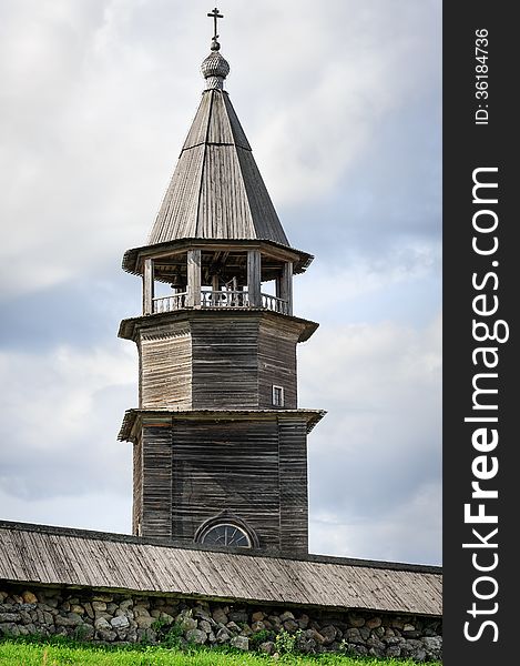 Wooden bell tower of Church of Transfiguration at Kizhi island in Russia. Wooden bell tower of Church of Transfiguration at Kizhi island in Russia