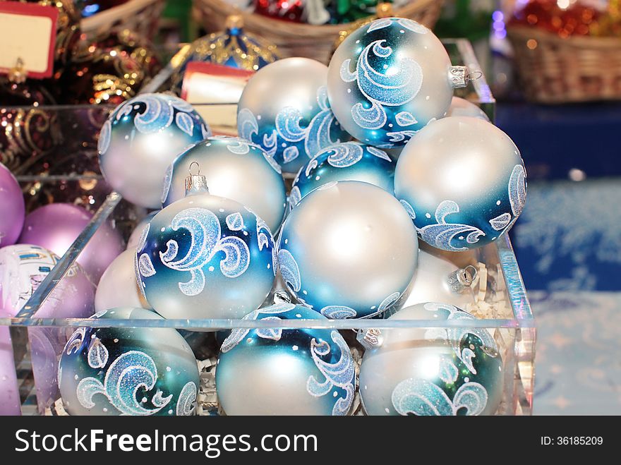 Christmas New Year fur tree decor in a shop. Christmas New Year fur tree decor in a shop.