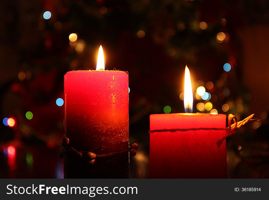 Two candles with bokeh