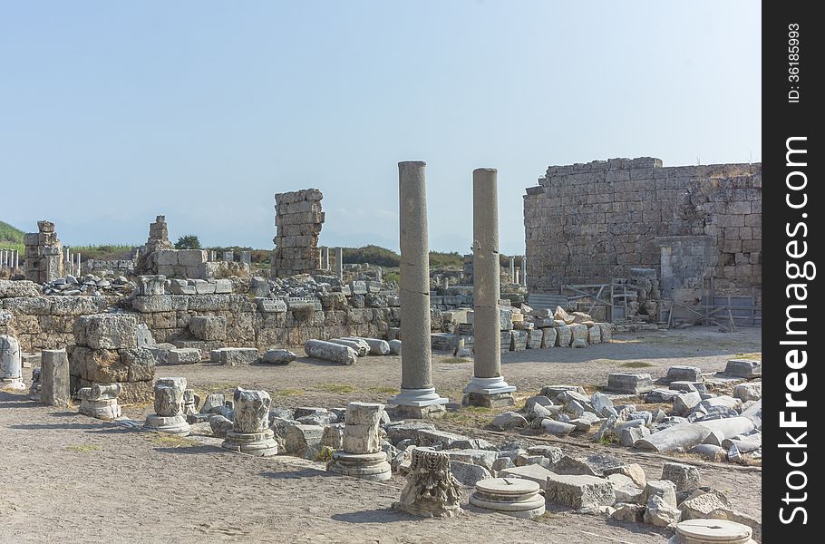 Very old Romes ruins inside the city if Antalya in Turkey. Very old Romes ruins inside the city if Antalya in Turkey