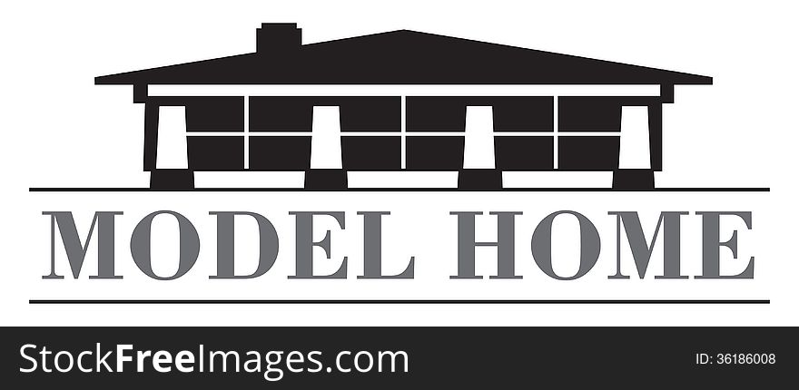 Black and grey stylized house graphic with text below - Model Home.