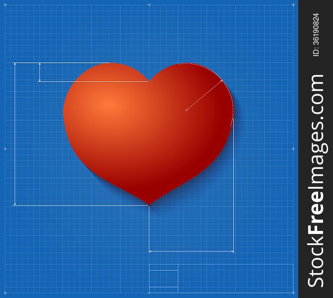 Heart symbol like blueprint drawing. Stylized drafting of gift sign on blueprint paper. Vector illustration for holiday, packaging supplies, gift wrapping, packaging