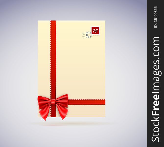 Congratulatory letter, envelope with scarlet ribbon and bow. This is file of EPS10 format.