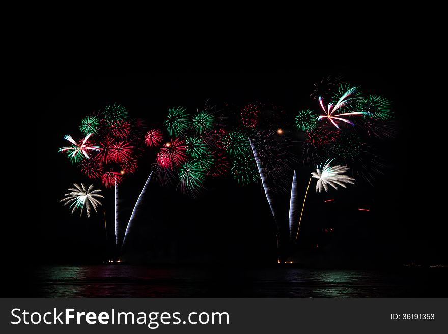 Fireworks in black sky, new year or independence day celebration