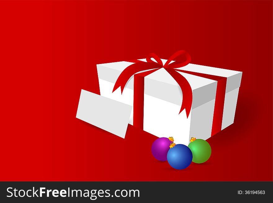 White Blank Christmas Gift on Red Background
