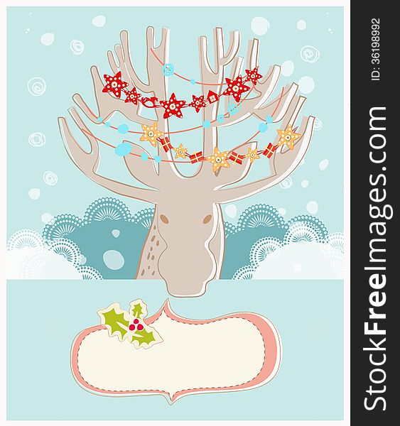 Christmas reindeer New Year greeting card