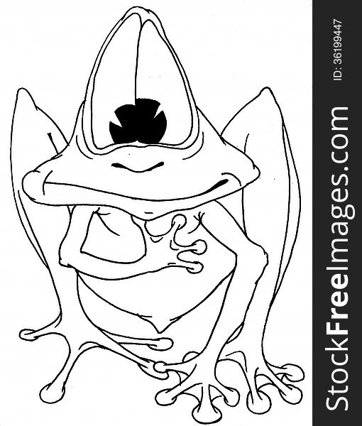 Outline drawing fun frog with big kind eyes