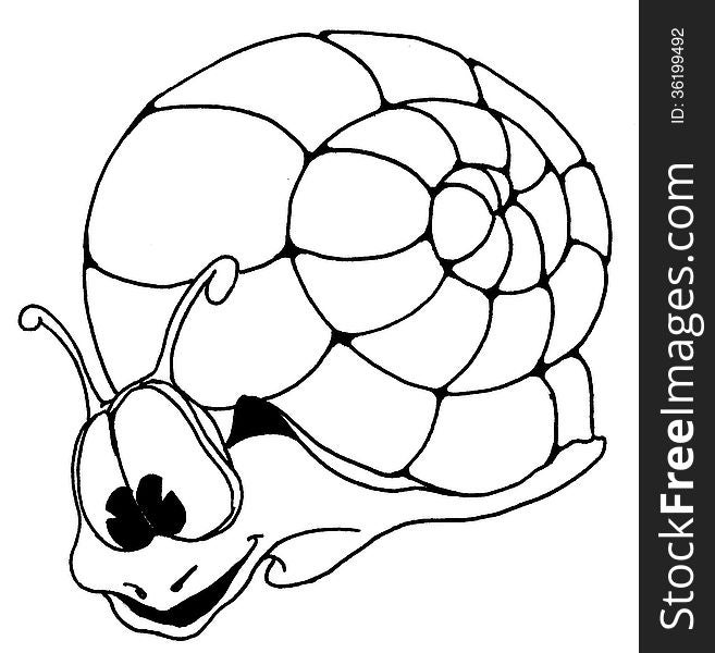 Outline drawing fun snail with big kind eyes