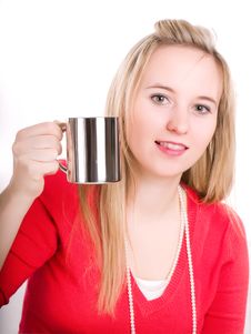 A Beautiful Young Woman Drinking A Hot Cup Of Coff Royalty Free Stock Images A Beautiful Young Woman Drinking A Hot Cup Of Coff Royalty Free Stock Images