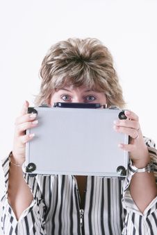 Woman Holding Metal Case Stock Photos Woman Holding Metal Case Stock Photos