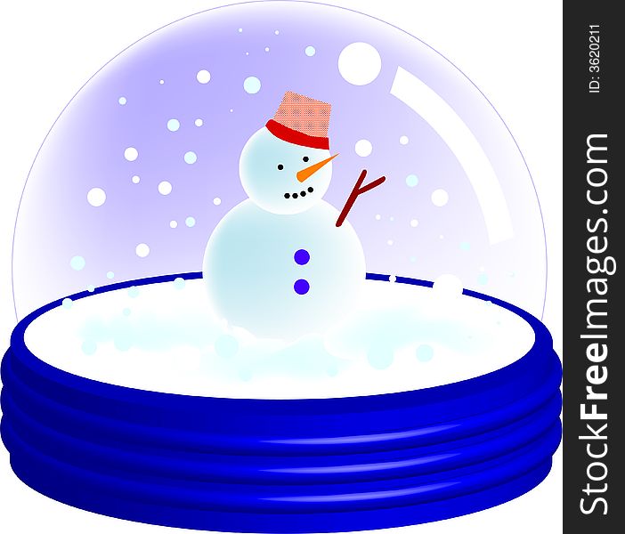 A illustration, vector for a snowman inside the snow globe, ornaments for Christmas,. A illustration, vector for a snowman inside the snow globe, ornaments for Christmas,