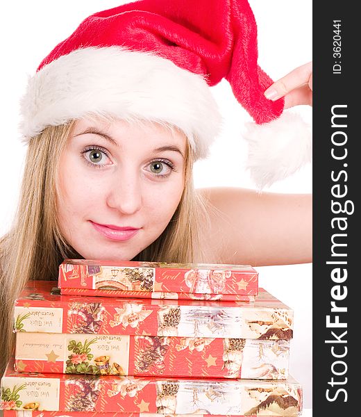 Beautiful Woman Wearing A Santa Hat