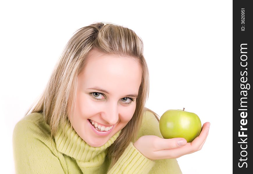 Beautiful girl with green apple. Beautiful girl with green apple