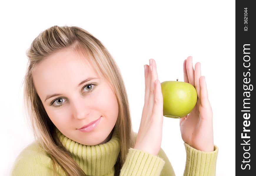 Cute girl with green apple