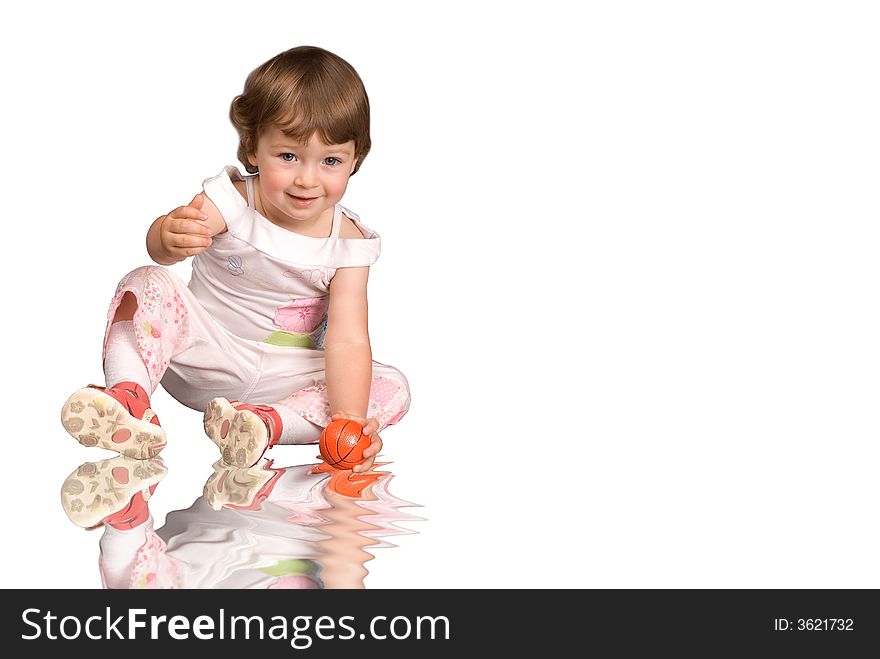 The girl with a ball on white background