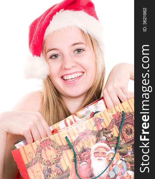 Young woman holding christmas presents