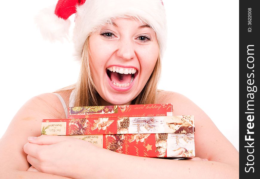 Smilling Woman Wearing A Santa Hat