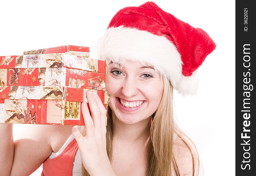 Cute girl holding christmas presents