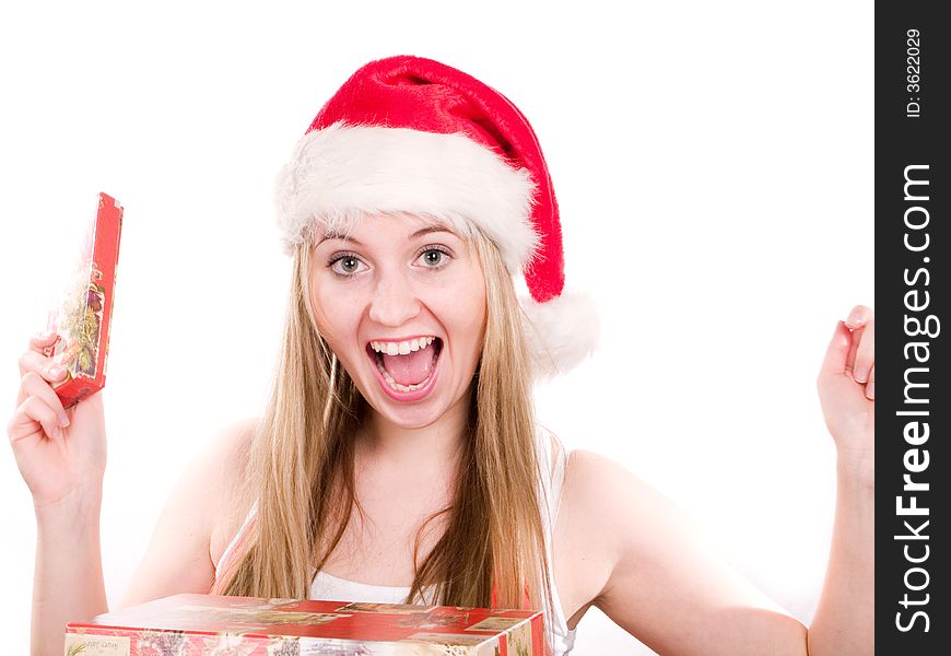 Smilling girl holding christmas presents. Smilling girl holding christmas presents