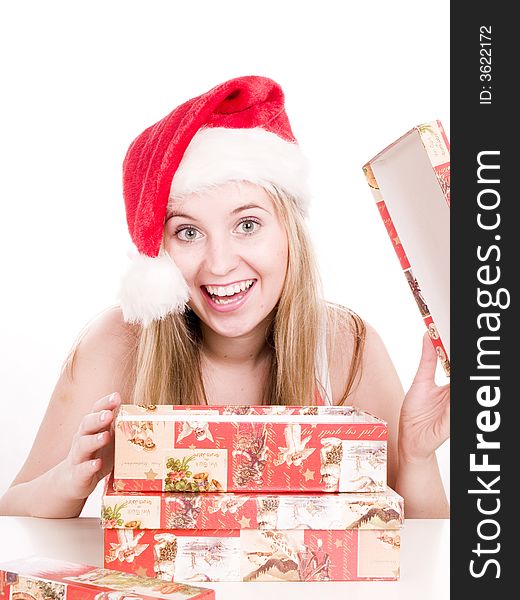 Smilling woman and presents.