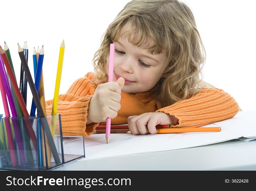Beautiful little girl with pencils