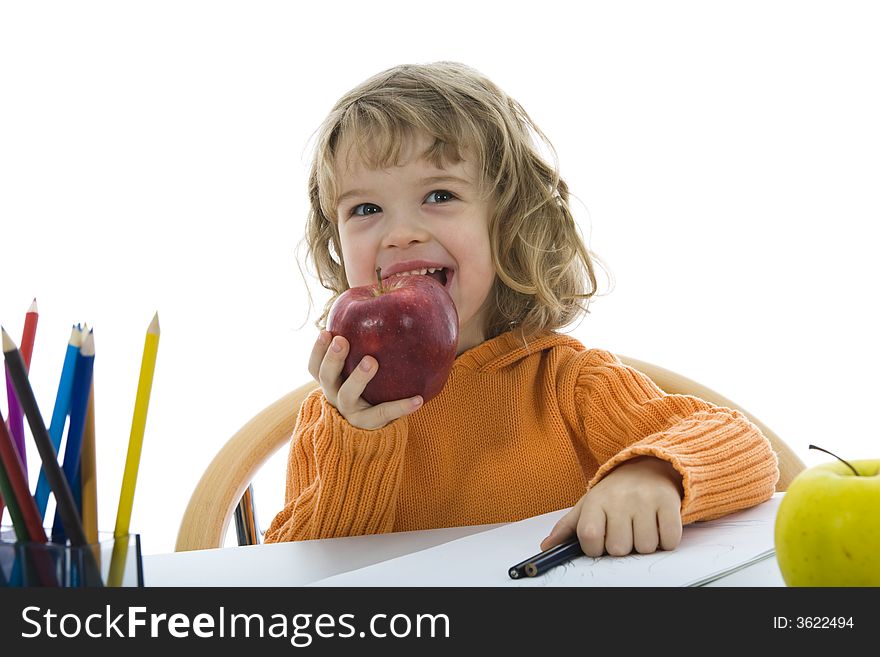 Beautiful Little Girl With Pencils